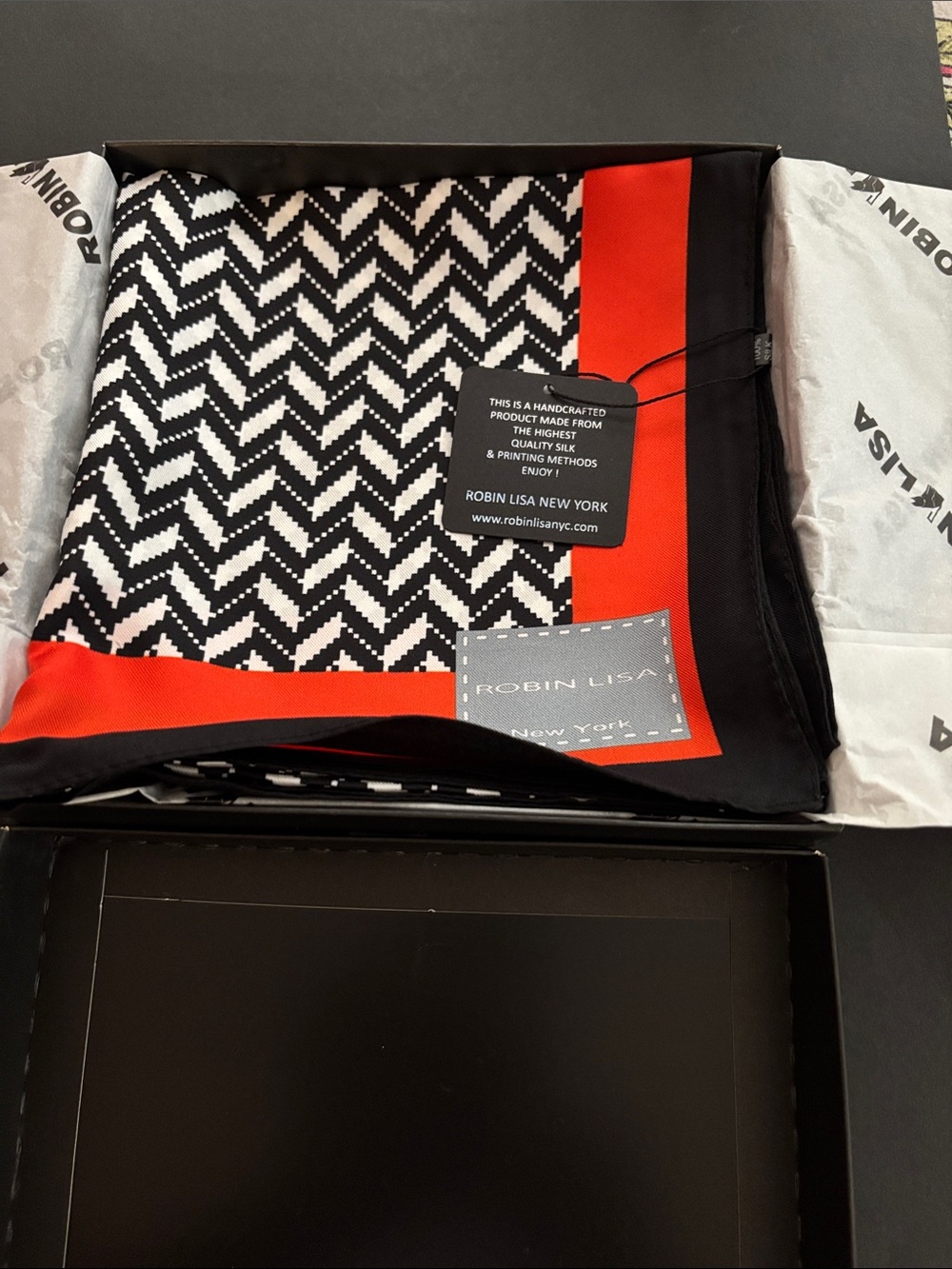 Robin Lisa Black & Red Chevron Women’s Silk Scarf